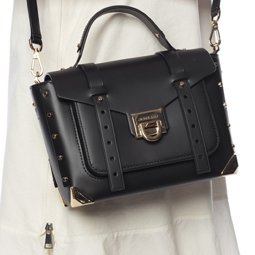 MICHAEL Michael Kors Manhattan Medium Leather Satchel Black - Picture 3 of 12